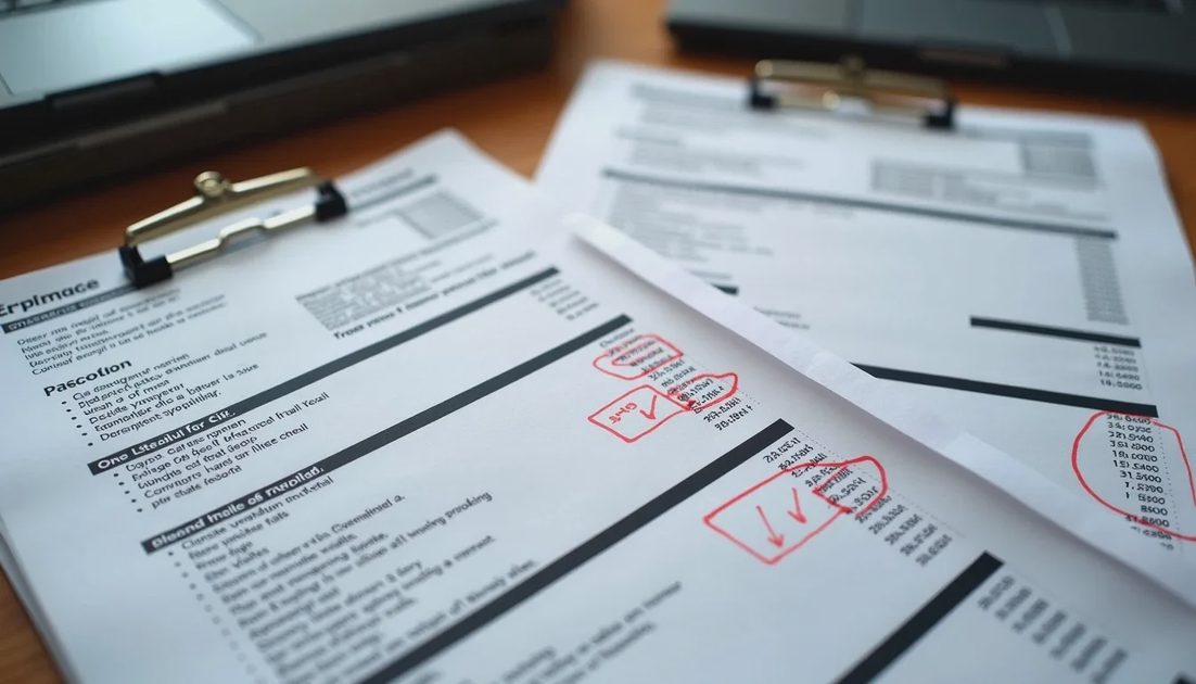 Side-by-side comparison of insurance estimate and contractor proposal with highlighted differences