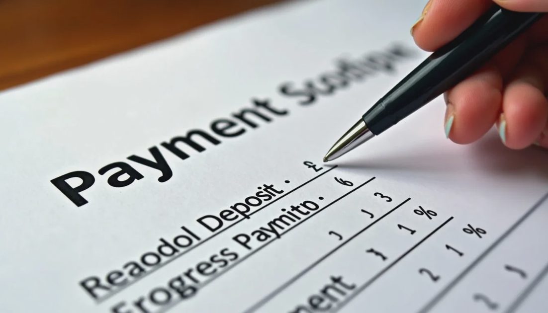 Contract payment schedule with modest deposit and milestone-based payments