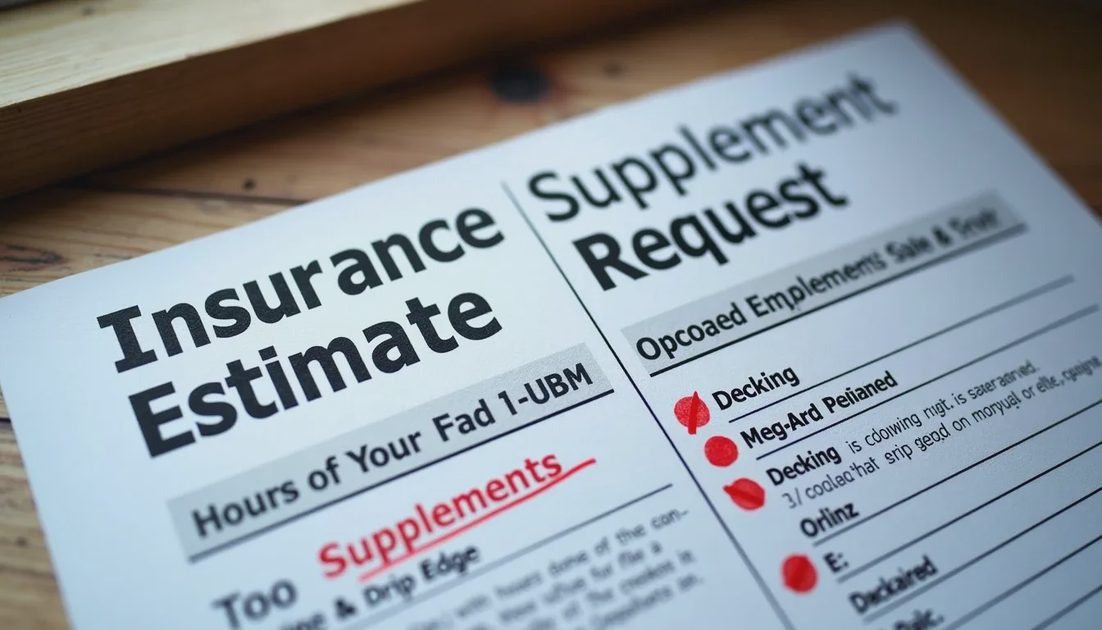 Original insurance estimate compared with a documented supplement adding missing line items