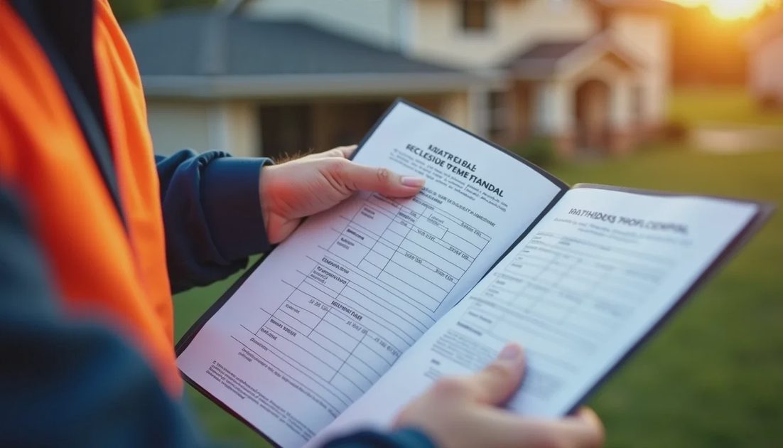 Contractor and homeowner reviewing payment and warranty terms in a proposal