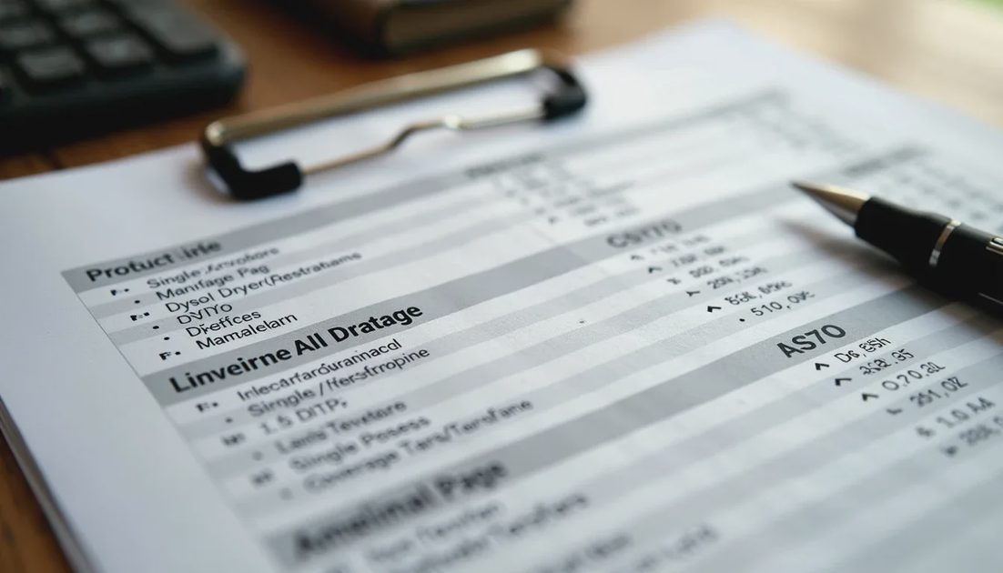 Proposal page with named roofing products and coverage details