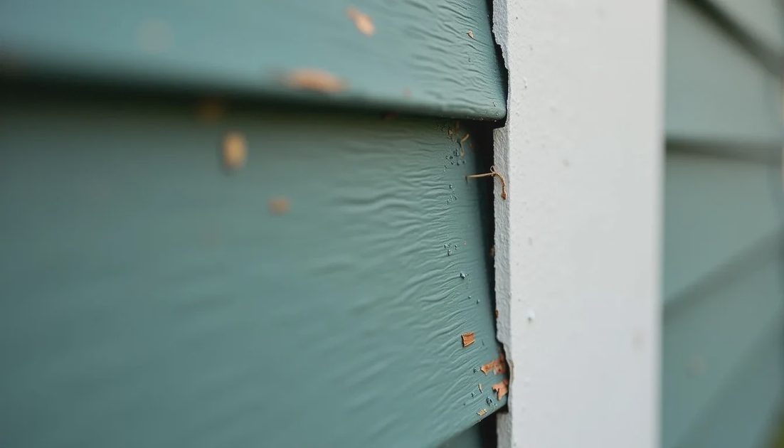 New siding panel next to faded original panels revealing color mismatch