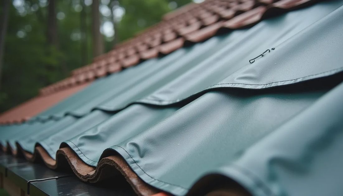 Properly secured emergency roof tarp after storm damage